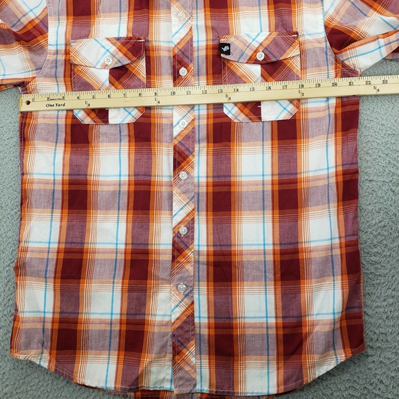 South Pole Shirt Mens Large Orange Button Up Short Sleeve Casual Plaid Pockets‎ - Picture 10 of 13
